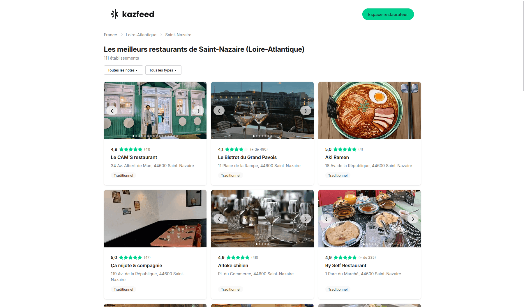 Annuaire des restaurants à Saint-Nazaire sur Kazfeed