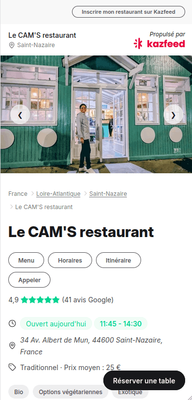 Fiche restaurant Kazfeed sur mobile