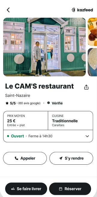 Fiche restaurant Kazfeed sur mobile