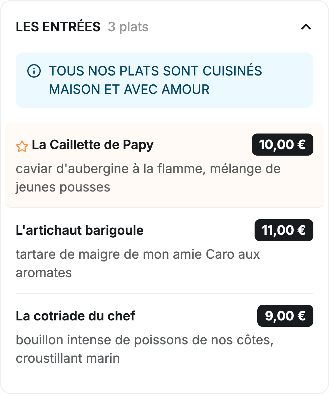 Carte détaillée sur la page Kazfeed d'un restaurant